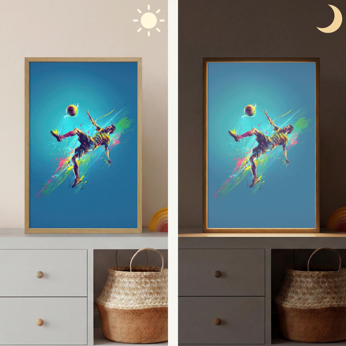 WANDLEUCHTE MIT AKKU Fußballer - Farbspritzer - Farbenfroh - Ball 40x60 cm - Blau, Holzwerkstoff (40/60/8cm) - OnlyWow