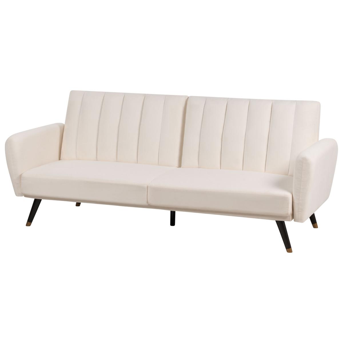 3-SITZER-SCHLAFSOFA Samtstoff hellbeige Vimmerby - Creme, Textil (212/90/80cm) - Beliani