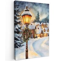 LEINWANDBILD Weihnachtsdorf - Häuser - Schnee - Weihnachten Wanddeko Schlafzimmer 60x90 cm - Sandfarben, Textil (60/90cm) - MuchoWow