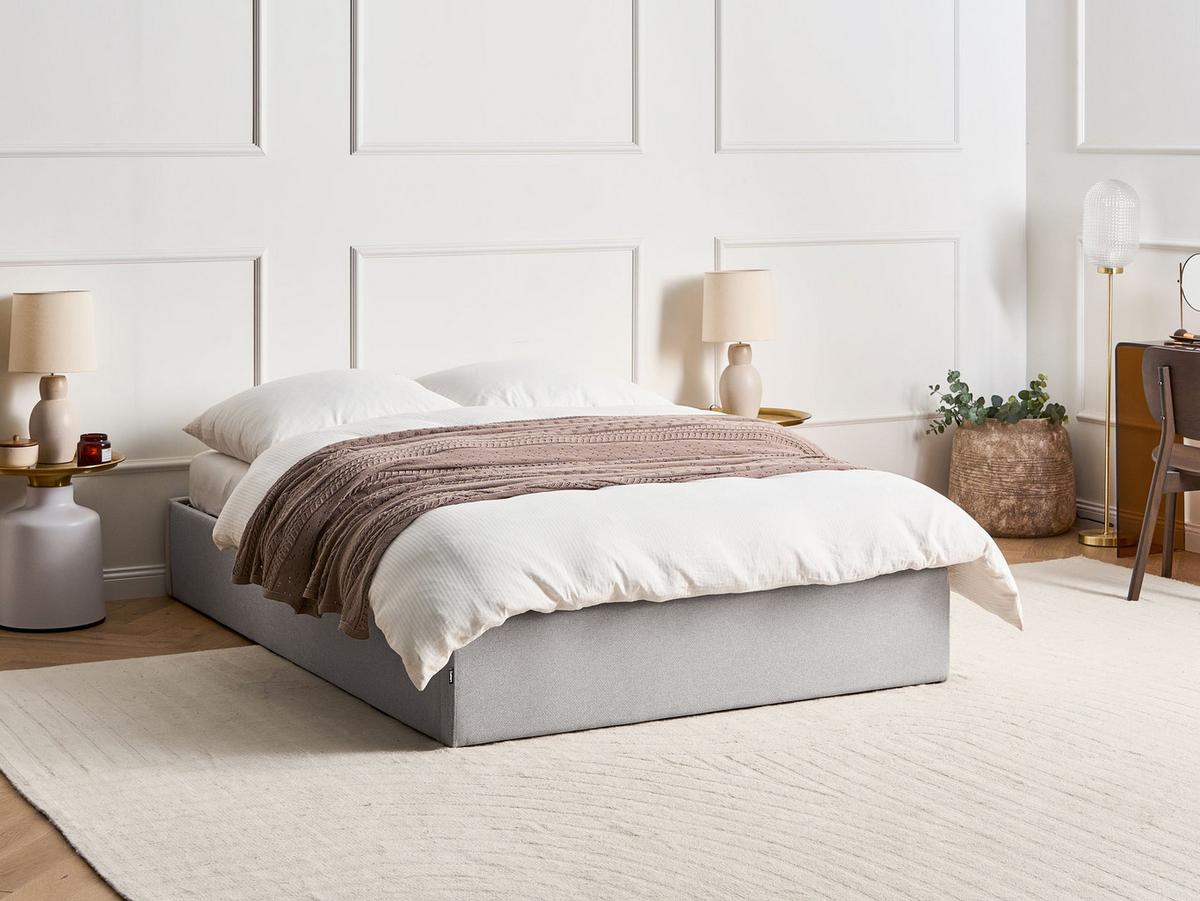 BETT mit Stauraum 140/200 cm Hellgrau Dinan - Hellgrau, Textil (140/200cm) - Beliani