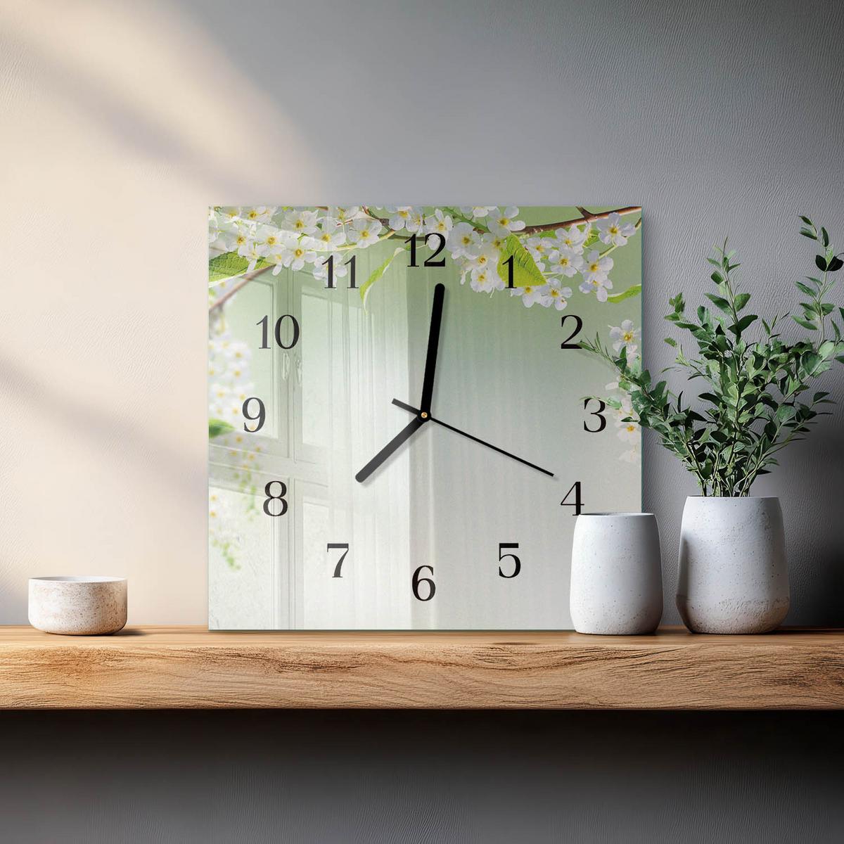WANDUHR aus Glas 30x30 cm - Frühling - Grün, Glas (30/30/0.4cm) - TULUP