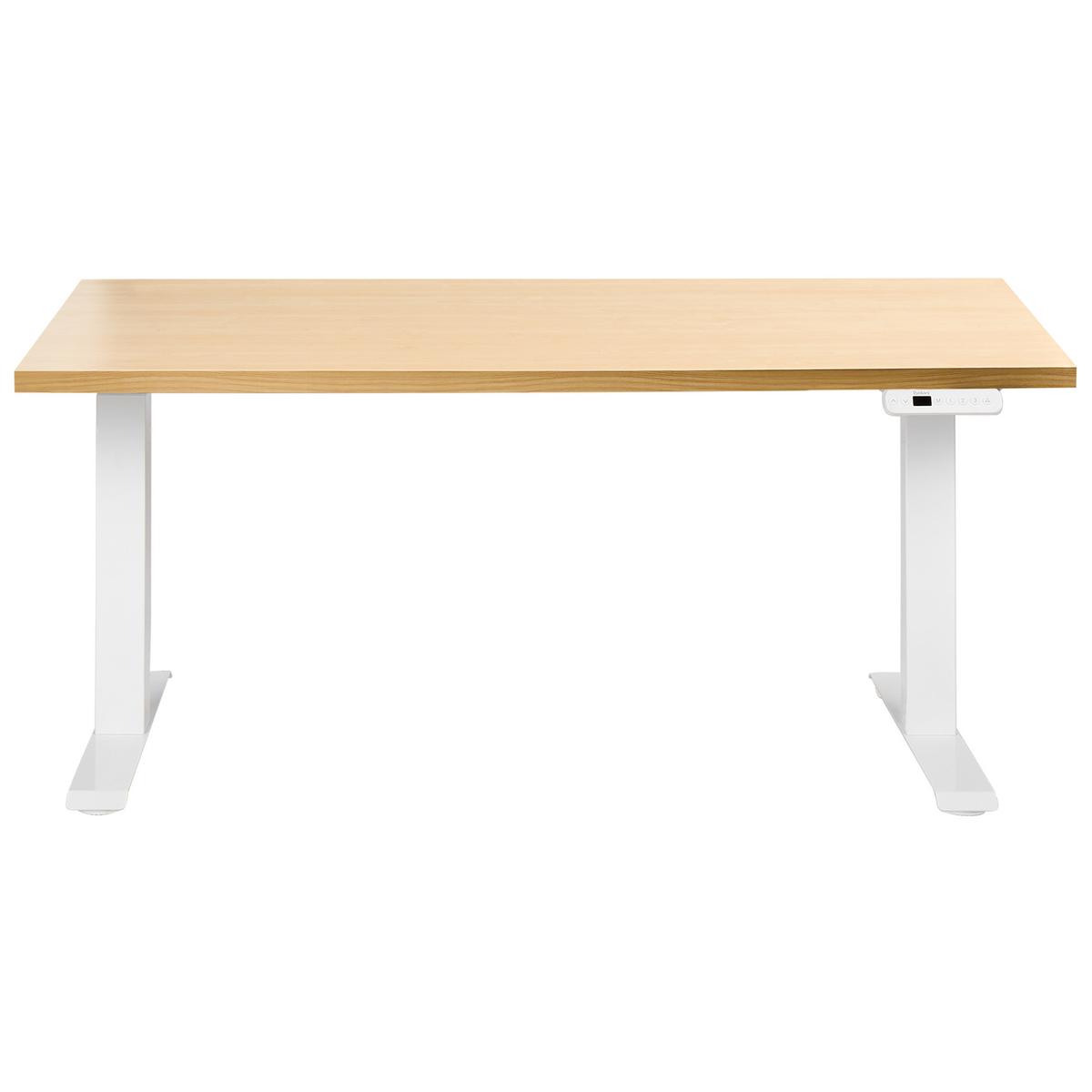 SCHREIBTISCH elektrisch höhenverstellbar 160/72 cm Hellbraun/Weiß Destines - Hellbraun/Braun, Holzwerkstoff/Metall (72/160/63cm) - Beliani