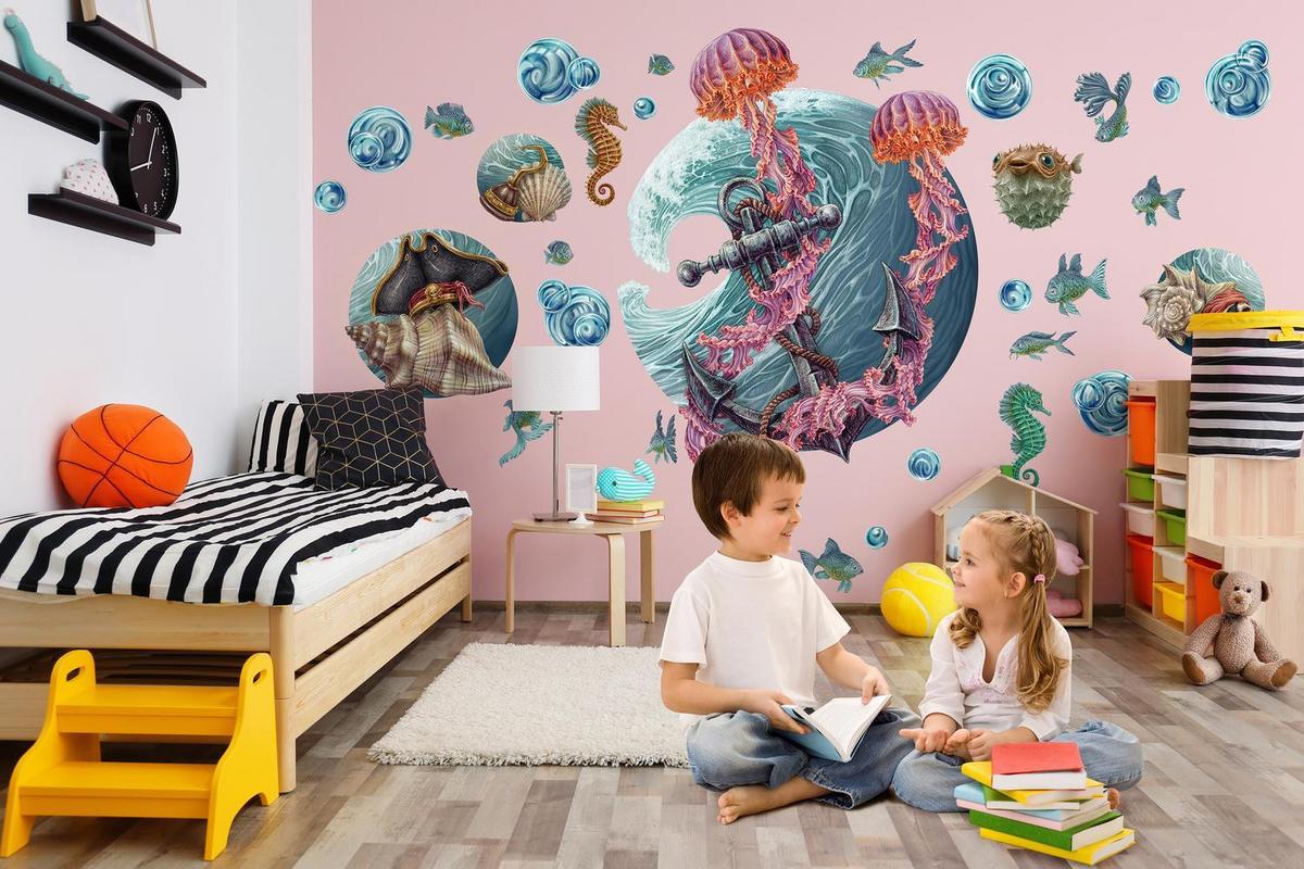 WANDAUFKLEBER 60x64cm - Die Unterwasserwelt der Quallen - Multicolor, Kunststoff (60/64/0.1cm) - Wallfluent