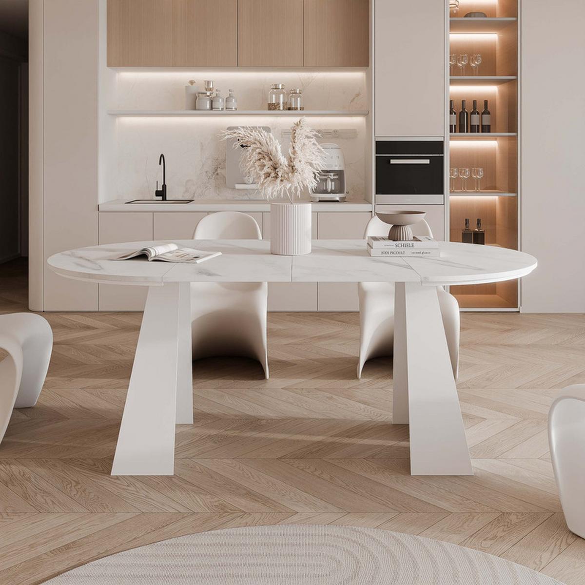 AUSZIEHTISCH FORTE 120/76 cm, Weiß / Bianco (Weiß) - Perlmutt/Weiß, Holzwerkstoff/Metall (120/120/76cm) - Idohome