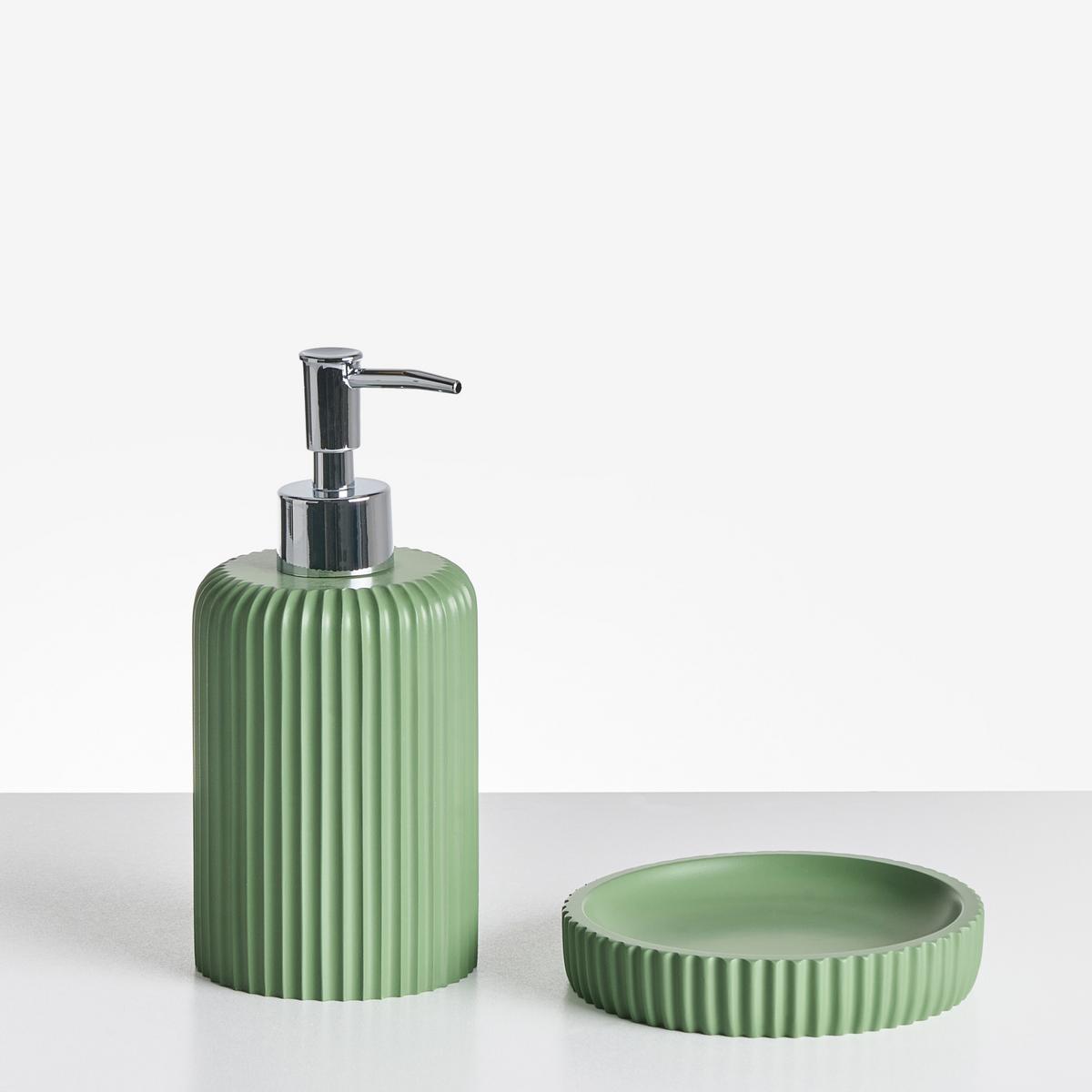 BADACCESSOIRES Set 5-teilig Grün Camana - Silberfarben/Grün, Kunststoff (8/10/8cm) - Beliani
