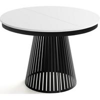 ESSTISCH Naro rund ausziehbar mit Schwarzem Lamellen-Metallgestell, Weiß 120-200/120/76 cm - Schwarz/Weiß, Holzwerkstoff/Metall (120/196/76cm) - WFL GROUP