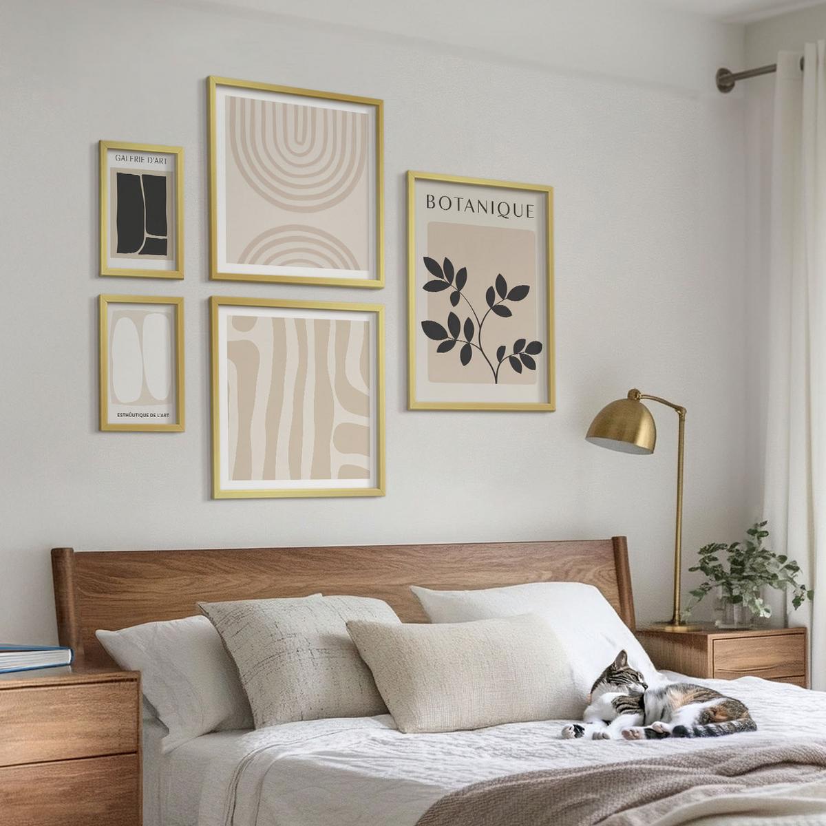 BILDER SET 5er Set - 50x50 cm & 20x30 cm & 40x60 cm Goldrahmen - Boho-Pflanzenposter - Goldfarben, Kunststoff (40/60cm) - TULUP