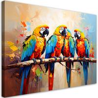 LEINWANDBILD Bunte Papageien Vögel auf einem Ast 90x60cm - Multicolor, Textil (90/60cm) - Feeby