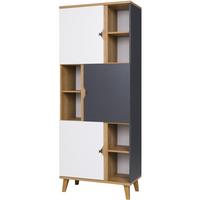 BÜCHERREGAL Moreno mit 3 Türen und 6 Einlegeböden, Eiche gold/mattweiß/graphit - Eichefarben/Graphitfarben, Holzwerkstoff/Kunststoff (80/200/61.5cm) - Beautysofa