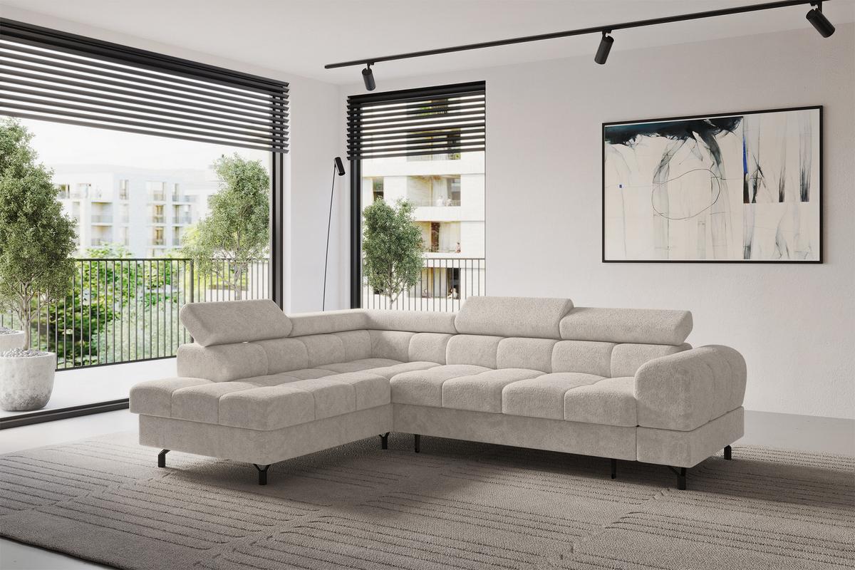 ECKSOFA mit Schlaffunktion Ottomane Links LUMA-L 272x203x70 Beige Velours - Beige/Schwarz, Holzwerkstoff/Kunststoff (272/203cm) - ALTDECOR