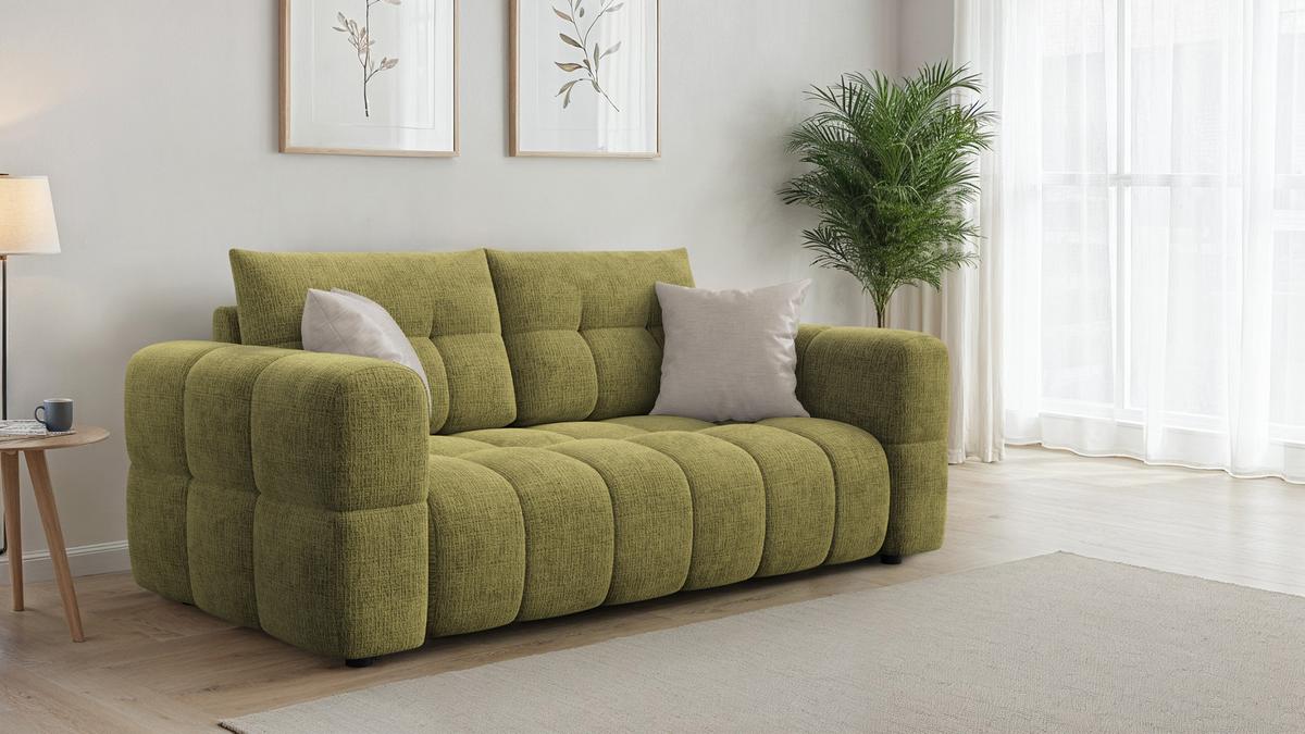 SOFA CLOUDI 2,5-Sitzer, olivgrün - Schwarz/Olivgrün, Holz/Textil (211/89/104cm) - Wozimo