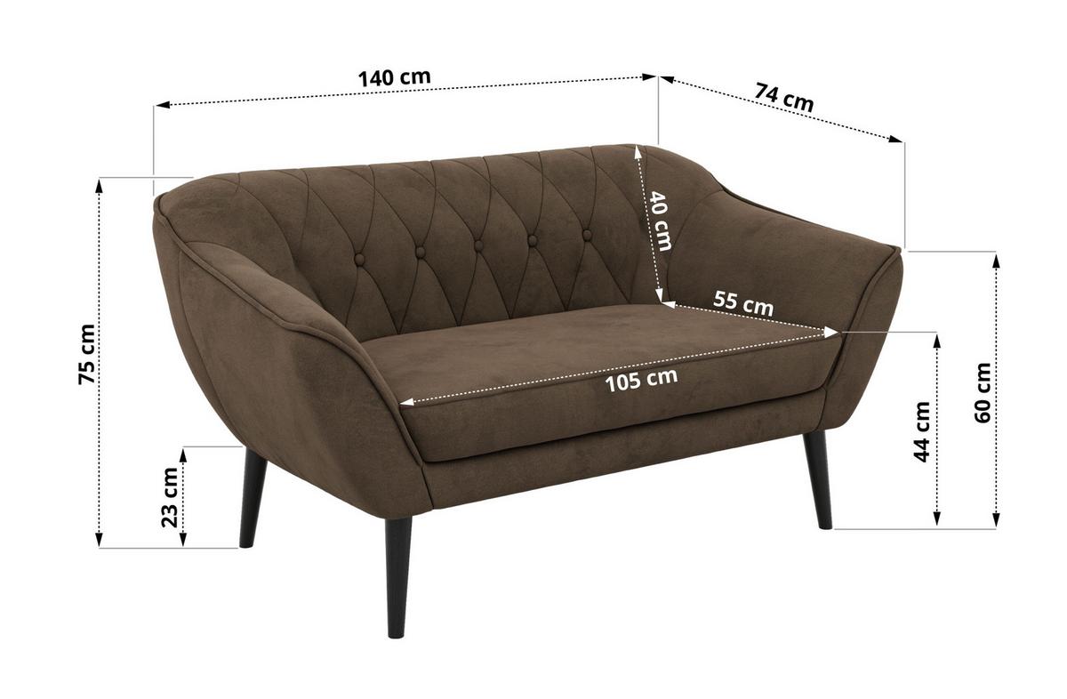 2-SITZER-SOFA PIRS - Braun Velvet - Schwarze Beine - Dunkelbraun/Schwarz, Holzwerkstoff/Textil (140/75/74cm) - MKS
