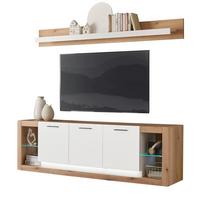 WOHNZIMMER-SET Wandboard weiß matt, Evoke Eiche, Wohnkombination Set 2-teilig - Eichefarben/Silberfarben, Glas/Holzwerkstoff (198/170/43cm) - Furn.Design