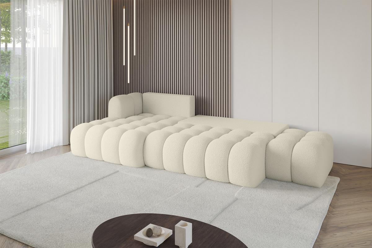ECKSOFA mit Schlaffunktion Ottomane Links OLEA-L2 321x164x75 Beige Bouclé - Beige/Schwarz, Holzwerkstoff/Kunststoff (321/164cm) - ALTDECOR