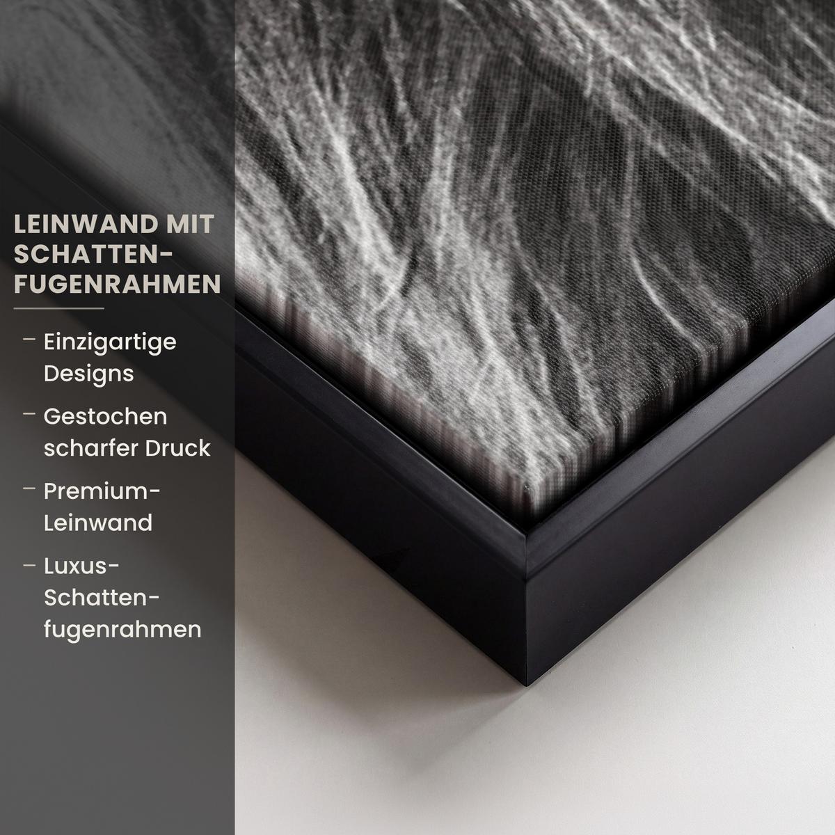 LEINWAND Bilder mit Rahmen - Kuh - Schottischer Hochländer - Schwarz - Weiß - Tier - Natur - Wildtiere - 60x90 - Schwarz, Textil (60/90cm) - MuchoWow