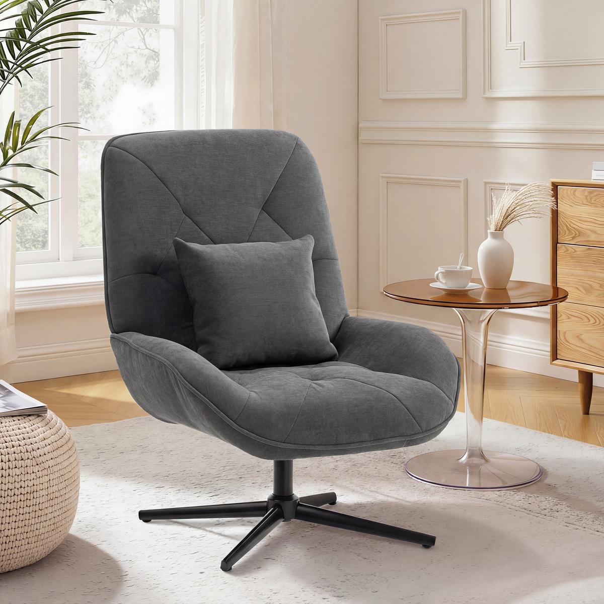 SESSEL Chenille Schaumstoff Dunkelgrau - Dunkelgrau/Schwarz, Textil/Metall (72/96/92cm) - HOMCOM