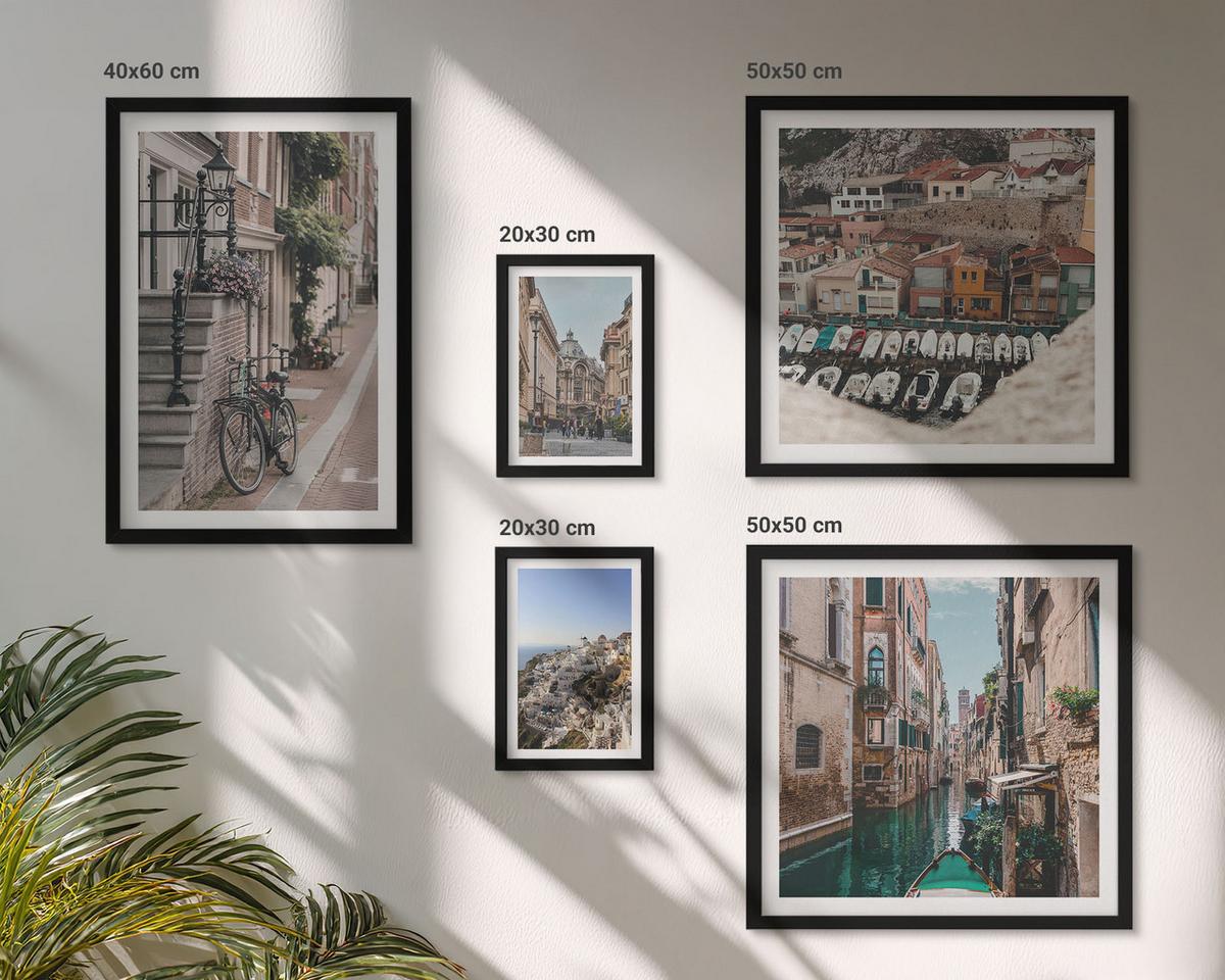 BILDER SET 5er Set - 50x50 cm & 20x30 cm & 40x60 cm Schwarzer Rahmen - Blattmuster Marmor abstrakt - Schwarz, Kunststoff (40/60cm) - TULUP