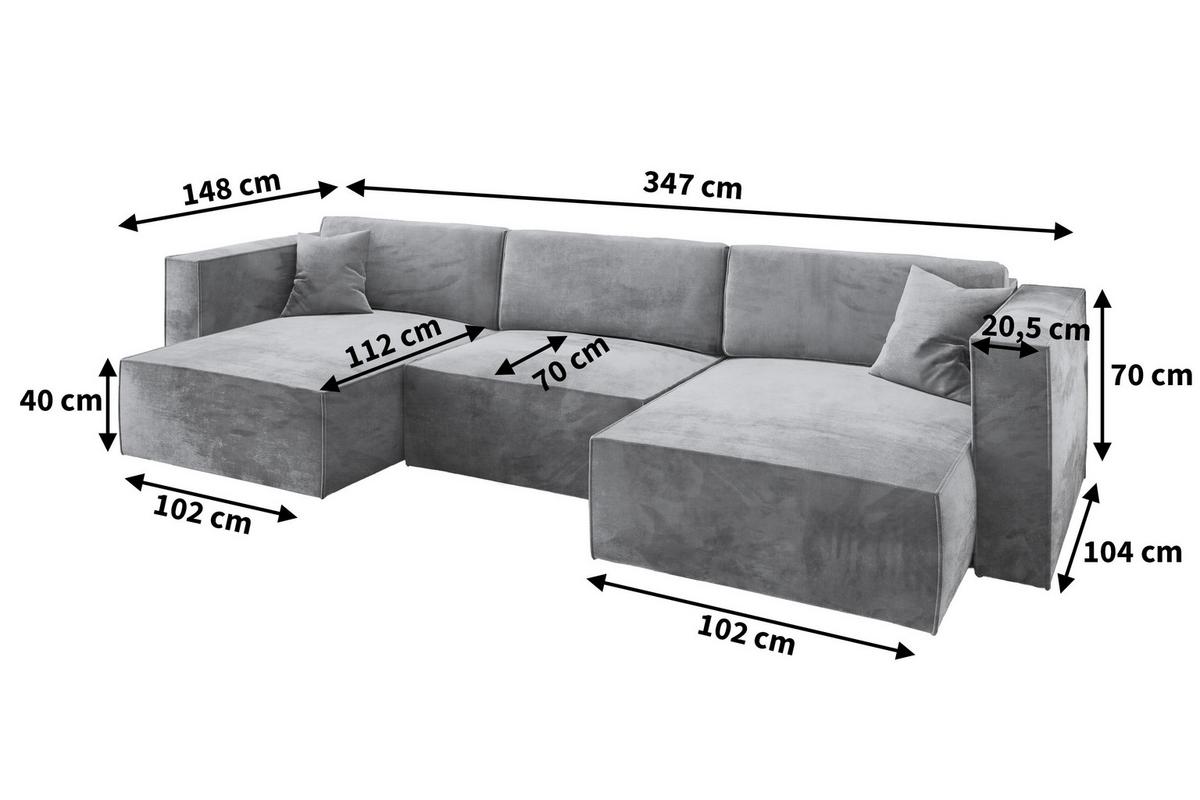 WOHNLANDSCHAFT SARMO M Lila Velours-Stoff mit Schlaffunktion - Lila/Grau, Holz/Kunststoff (347/70/148cm) - MASSENO