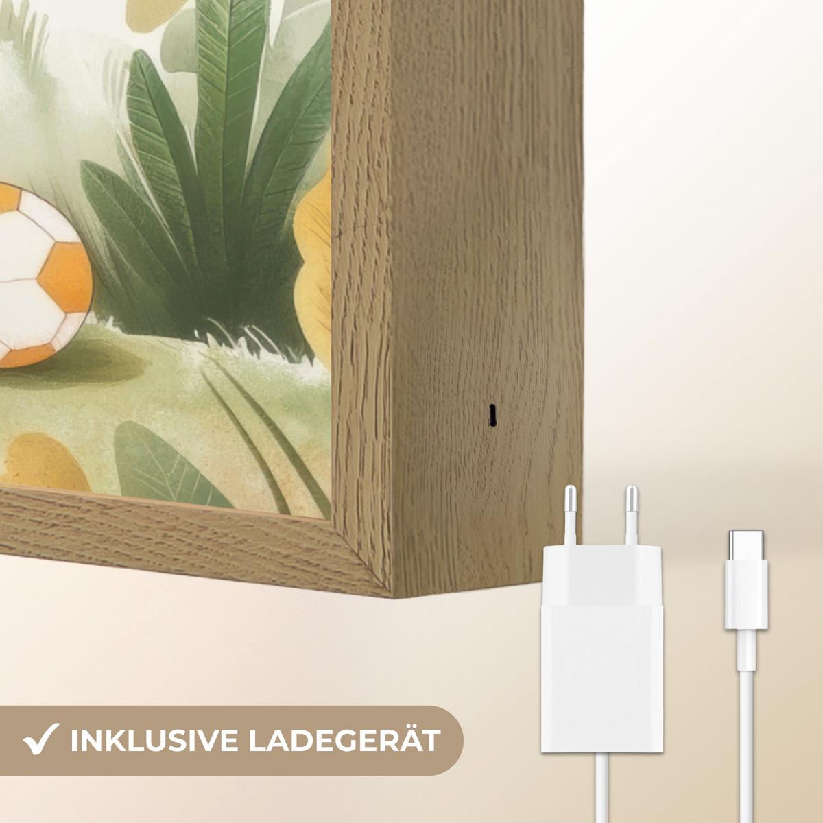 WANDLEUCHTE MIT AKKU Dino - Fußball - Orange 30x40 cm - Beige, Holzwerkstoff (30/40/8cm) - OnlyWow