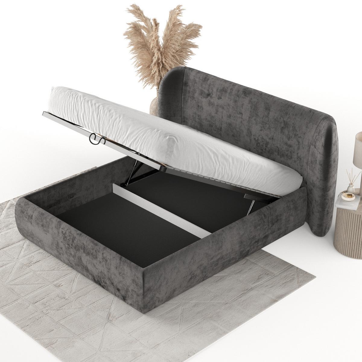 POLSTERBETT Bellano mit Stauraum 160/200 cm Stahl im Lotta Stoff - Graphitfarben/Schwarz, Holz/Holzwerkstoff (160/200cm) - AltaBeds