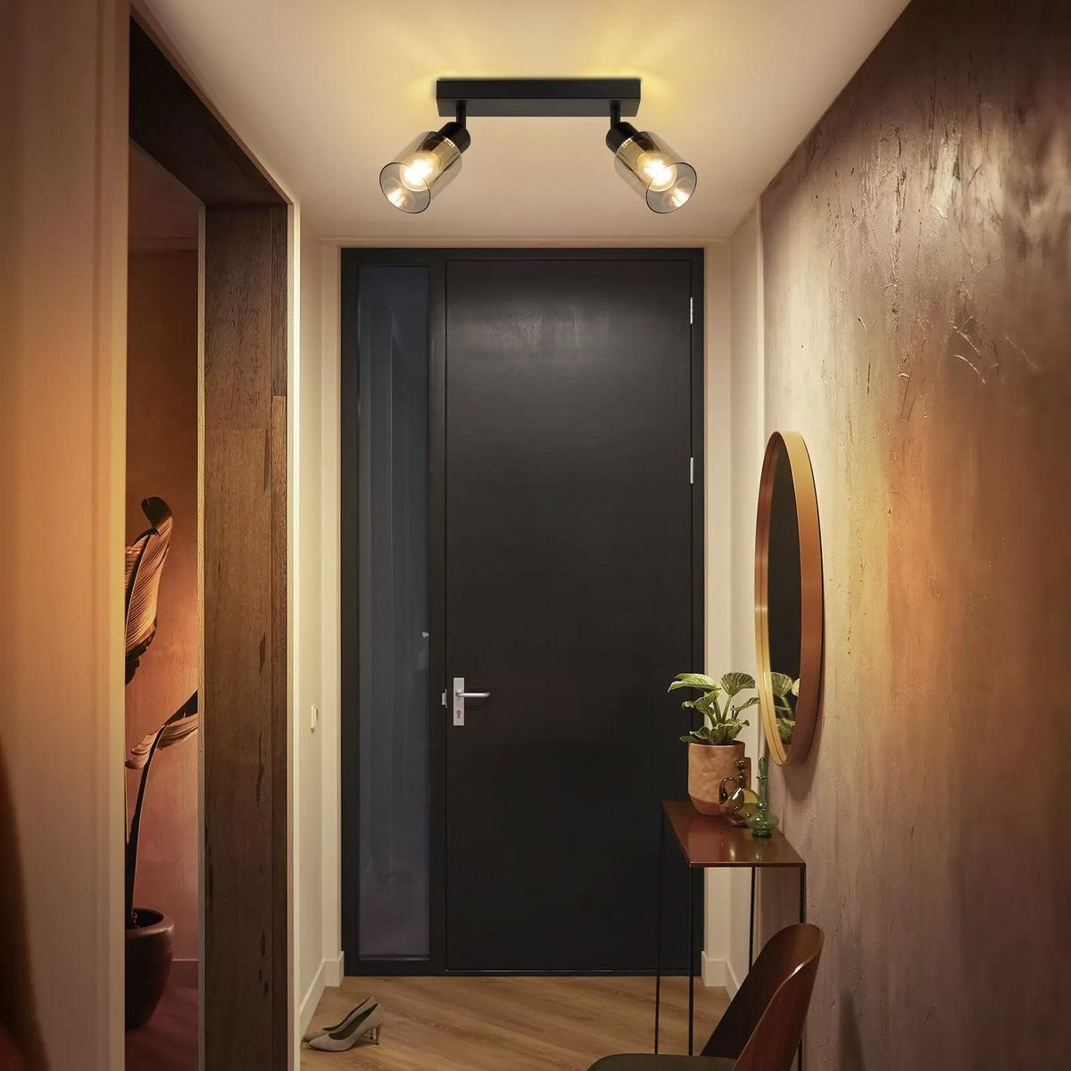 DECKENSTRAHLER Eaton 2-flammig 26/19/15cm - Schwarz, Metall (26/19/15cm) - Nettlife