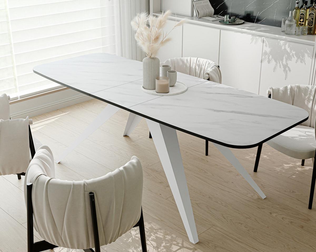 AUSZIEHTISCH FENTO 160/80/76 cm, Weiß / Bianco (Weiß) - Perlmutt/Weiß, Holzwerkstoff/Metall (80/160/76cm) - Idohome