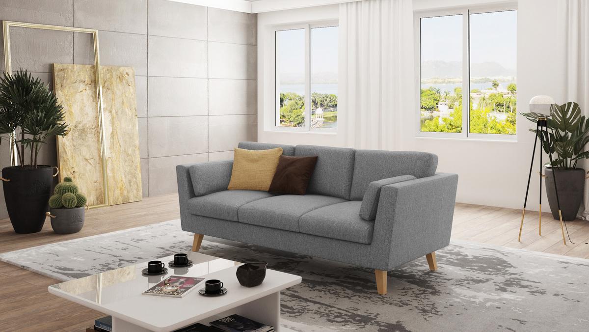 3-SITZER-SOFA Mario Grau Microfaser - Hellbraun/Grau, Holz/Buchenholz (206/90/89cm) - S-Style Möbel