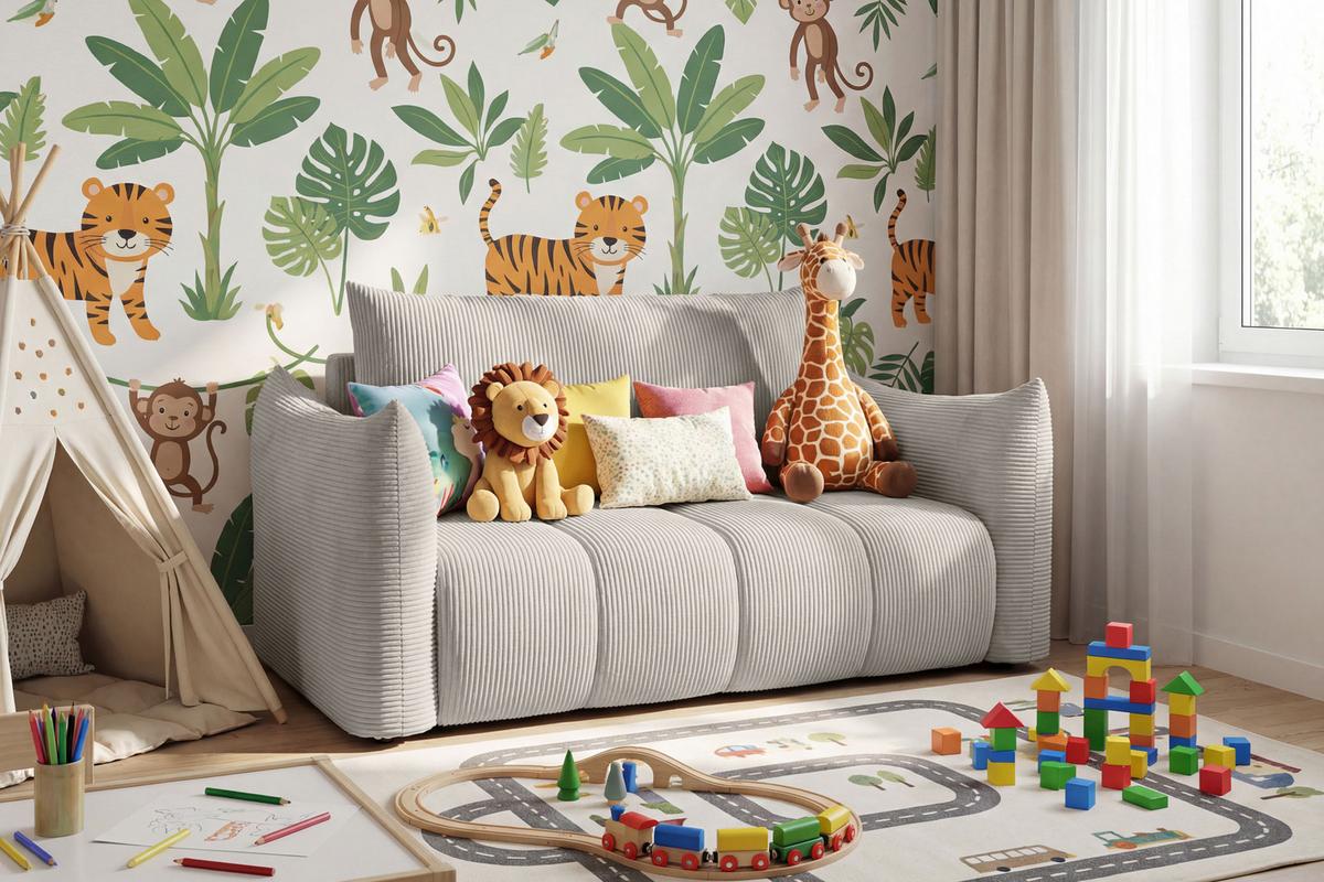 SCHLAFSOFA Lilo mit Bettkasten, Hellgrau Cordstoff 120/86/101 cm - Hellgrau/Schwarz, Kunststoff/Textil (120/86/101cm) - WFL GROUP