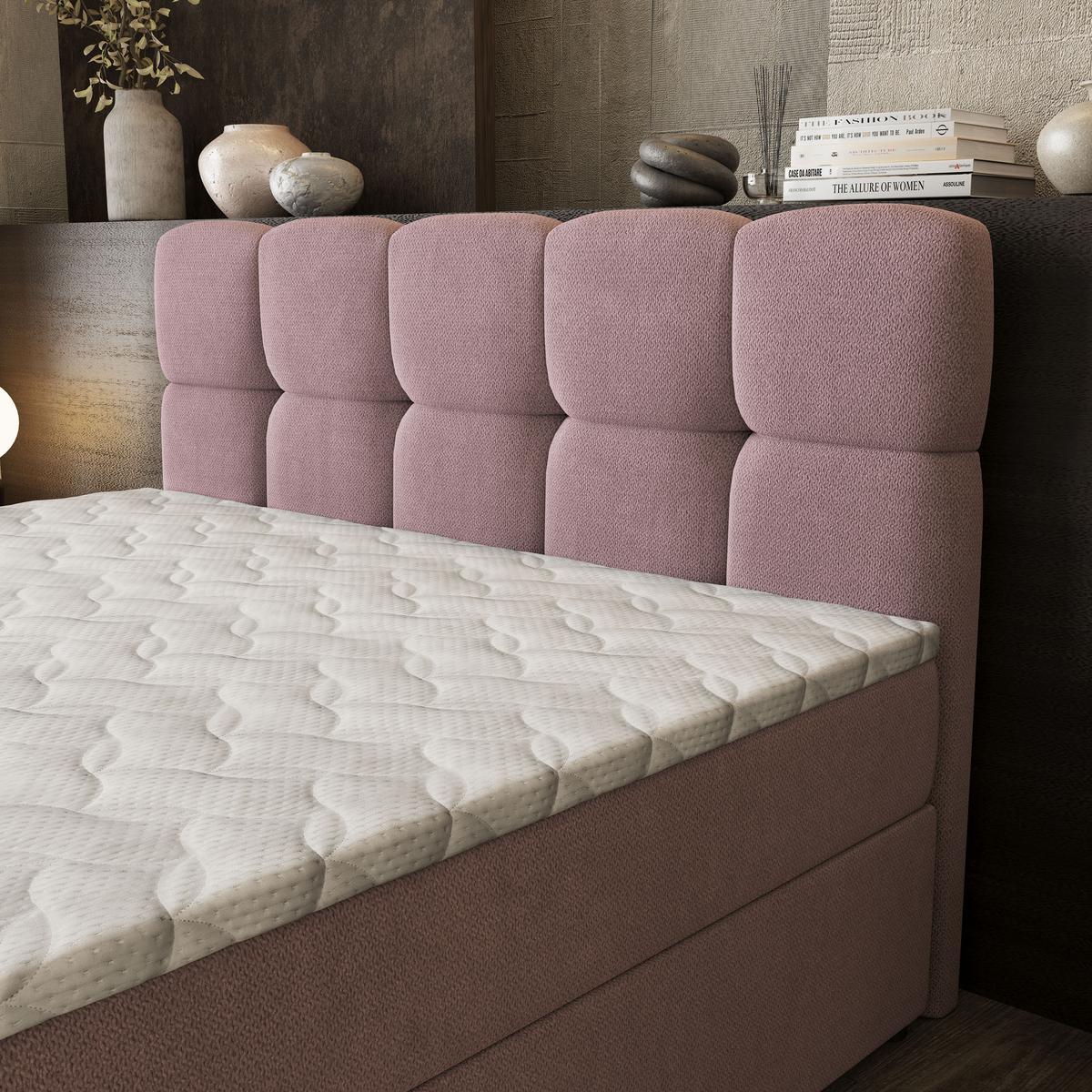 BOXBETT BRUME 200x200 cm mit Matratze und Topper, H2+H3 - Rosa - Rosa, Holz (200/200cm) - MASSENO