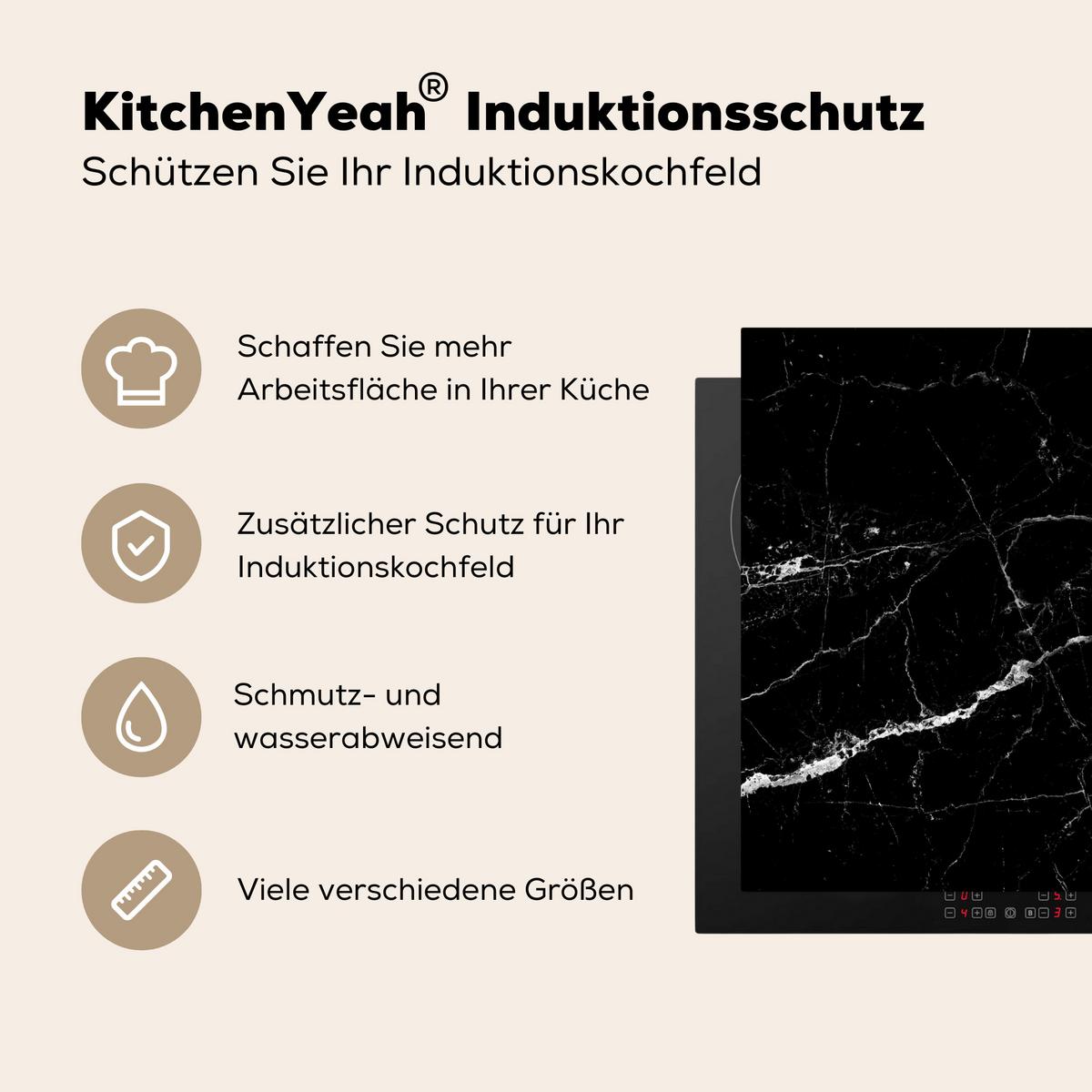 HERDABDECKPLATTE Marmoroptik - Schwarz - Luxus Induktionsmatte 71x52 cm - Grau, Kunststoff (71/52/0.2cm) - MuchoWow