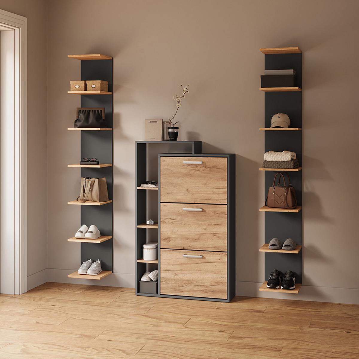 WANDREGAL Vesuvio Anthrazit 30 x 190 cm 2er Set - Anthrazit, Holzwerkstoff (30/190/28cm) - Livinity®