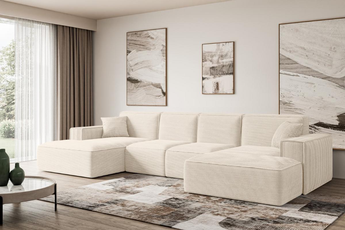 WOHNLANDSCHAFT SIERRA-U - 349x169x80 cm Beige Cord - Beige/Schwarz, Holzwerkstoff/Kunststoff (349/80/169cm) - ALTDECOR