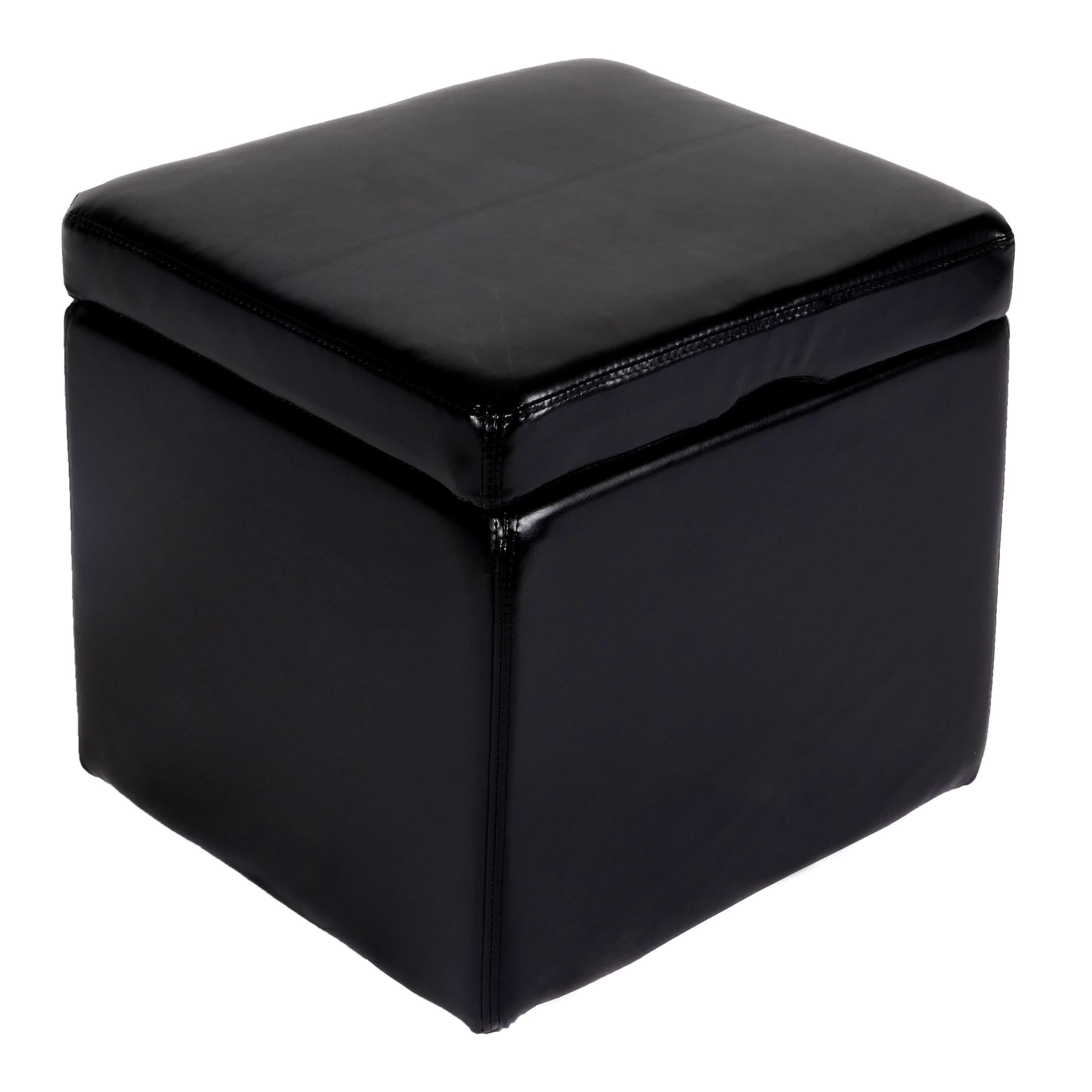 SITZHOCKER Schwarz - Schwarz, Leder (44/45/44cm) - MCW