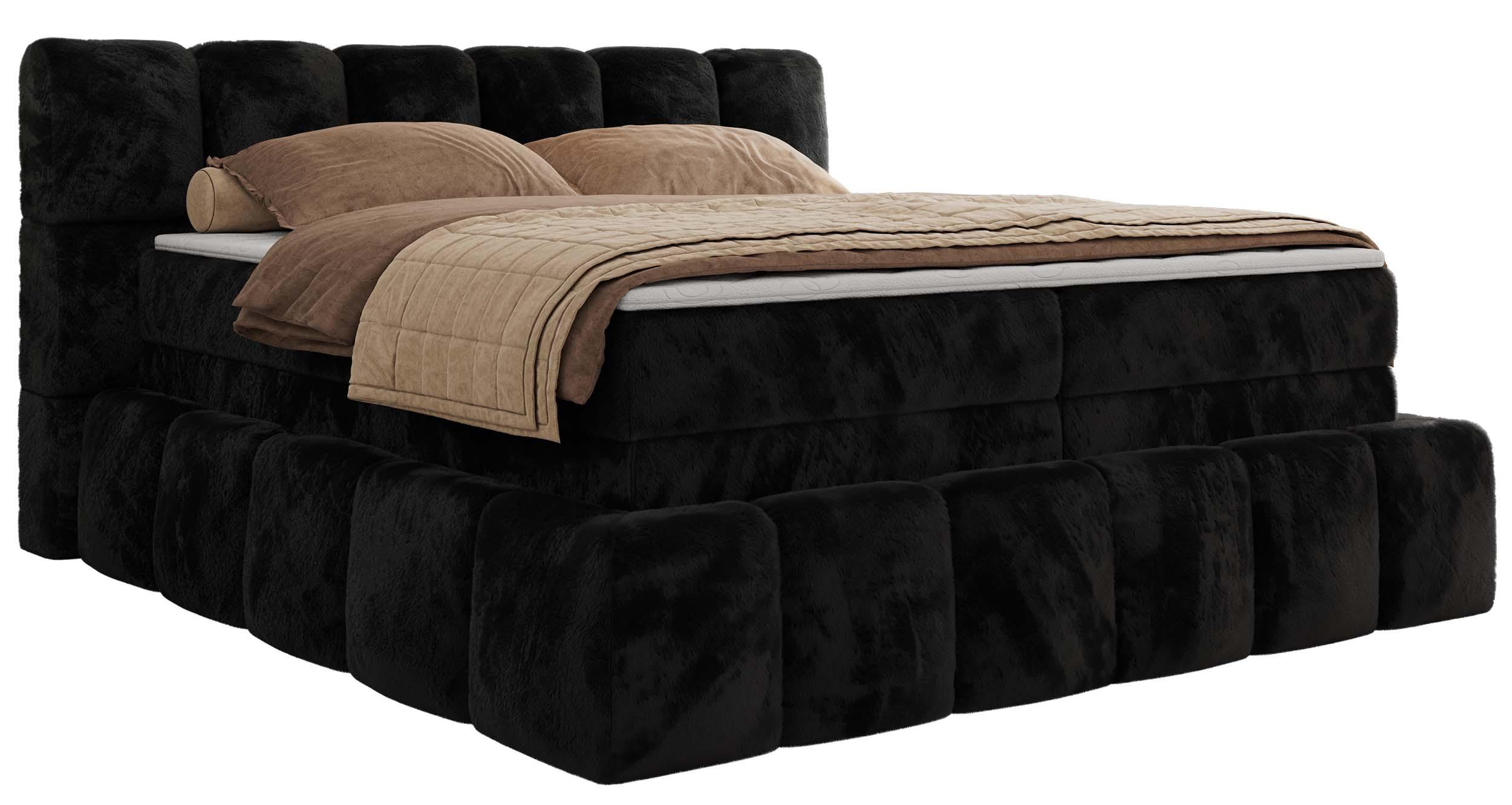 BOXSPRINGBETT NIRA KING 160/200 Schwarz Plüsch - H3 - Schwarz, Holz/Textil (160/200cm) - MKS