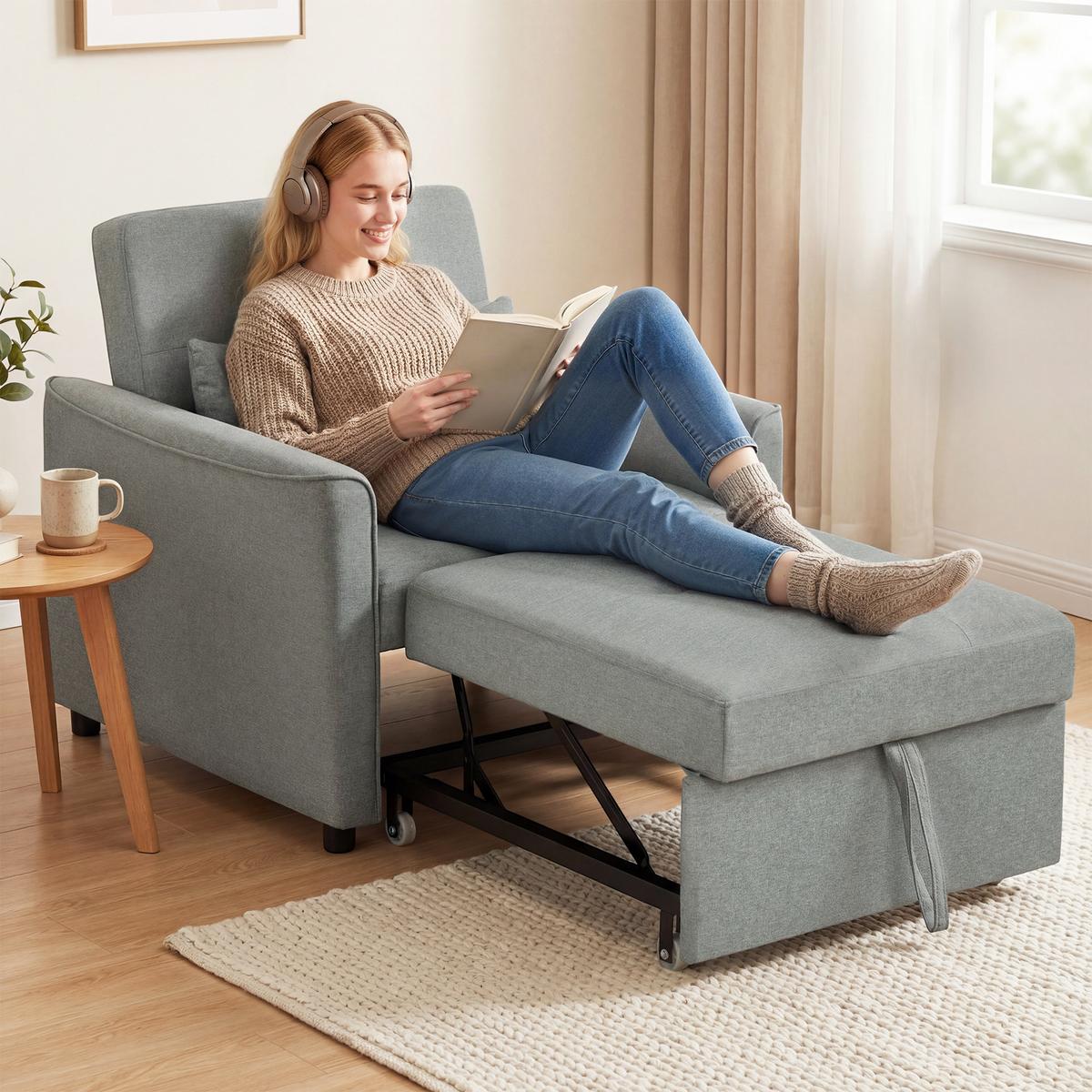 SCHLAFSESSEL Polyester Schaumstoff Grau - Grau, Textil (68/45.5/187cm) - HOMCOM