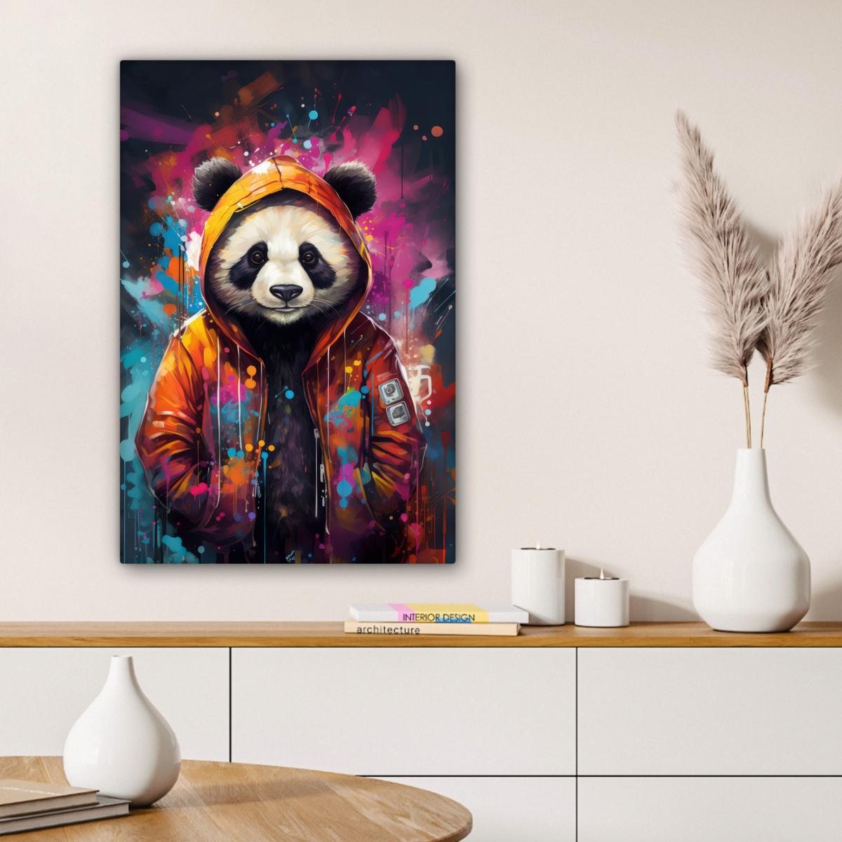 LEINWANDBILD Panda - Jacke - Graffiti - Orange Wanddeko 40x60 cm - Orange, Textil (40/60cm) - MuchoWow