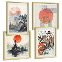 BILDER SET 4er Set - 50x50 cm & 40x60 cm Goldrahmen - Asiatische Landschaften Japandi - Goldfarben, Kunststoff (50/50cm) - TULUP