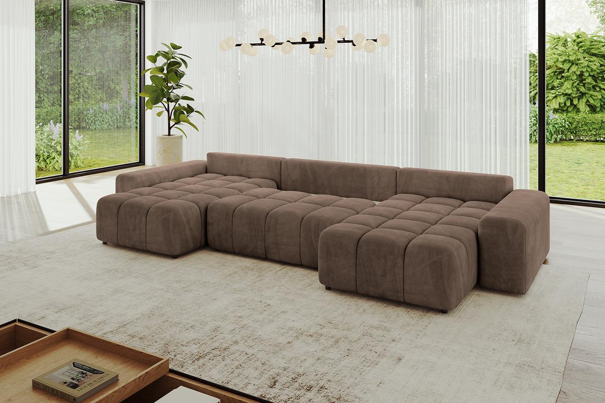 WOHNLANDSCHAFT ENIL-U 401x189x68 Braun Velours - Braun, Holzwerkstoff/Kunststoff (401/68/189cm) - ALTDECOR