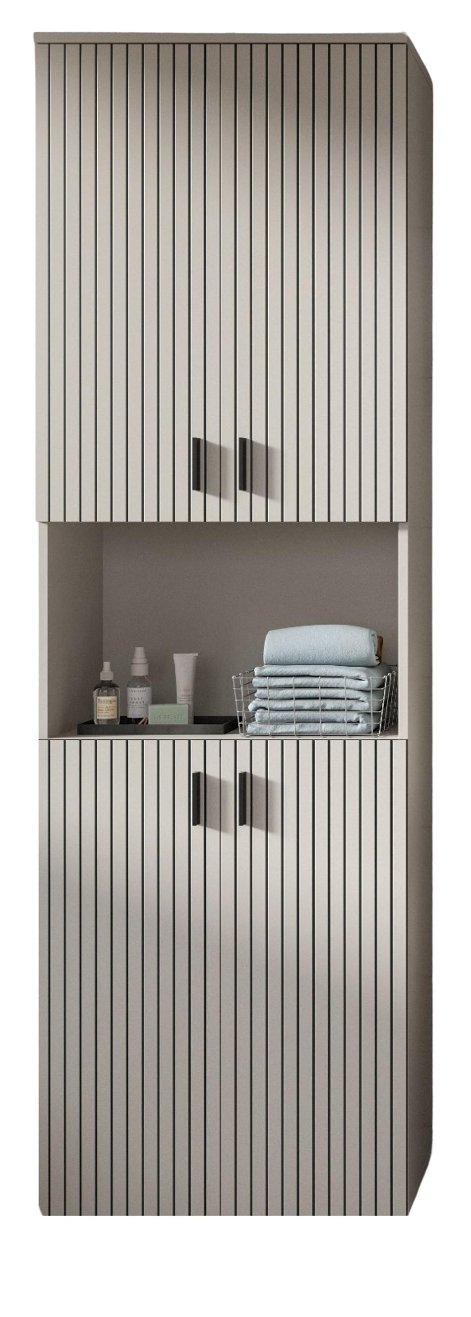HOCHSCHRANK kaschmir 60 x 192 cm, Badschrank 4-türig - Kaschmir/Schwarz, Holzwerkstoff/Kunststoff (60/192/30cm) - Inn.Furn