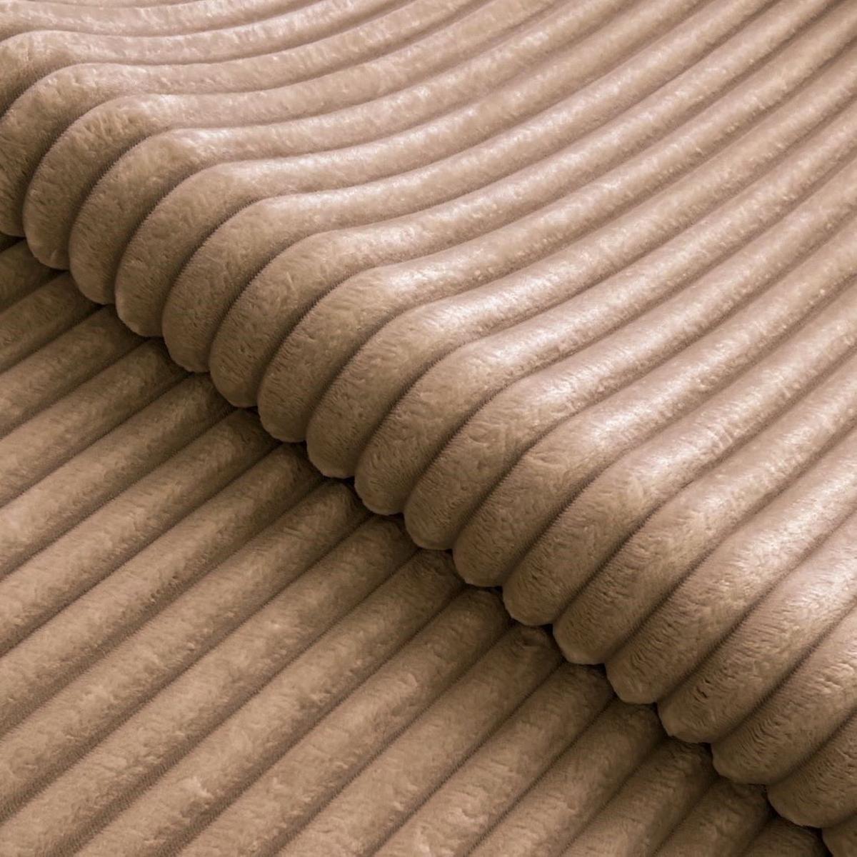 ECKSOFA Calma mit Schlaffunktion und Bettkasten im Bumpy-Design aus weichem Beige Plüschcord - Ottomane links - Beige/Schwarz, Holz/Kunststoff (239/140cm) - S-Style