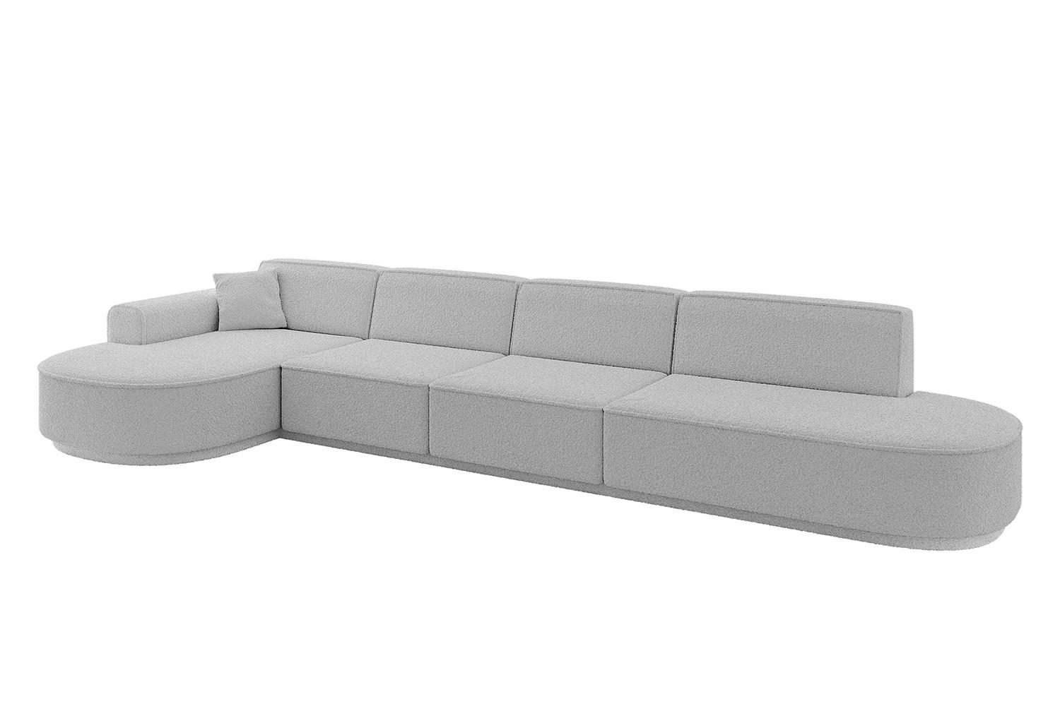 ECKSOFA Ottomane Links MARI-L3-v3 - 413x171x83 cm Hellgrau Bouclé - Hellgrau/Schwarz, Holzwerkstoff/Kunststoff (413/171cm) - ALTDECOR