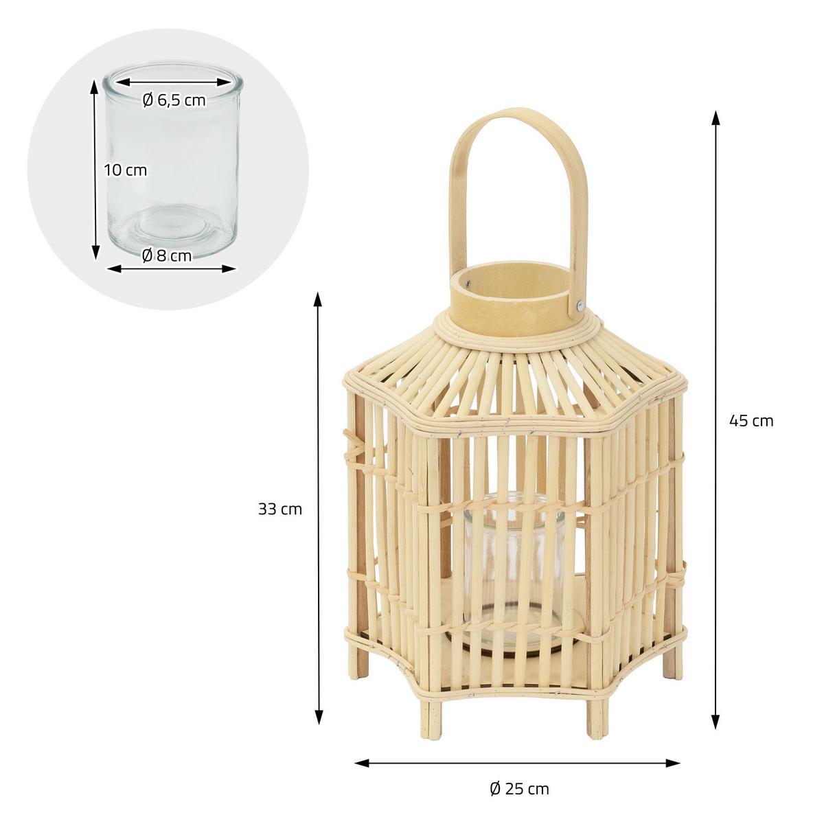 BAMBUS LATERNE H: 45 cm Holzfarbe Boho Stil - Naturfarben, Holz (25/45/25cm)