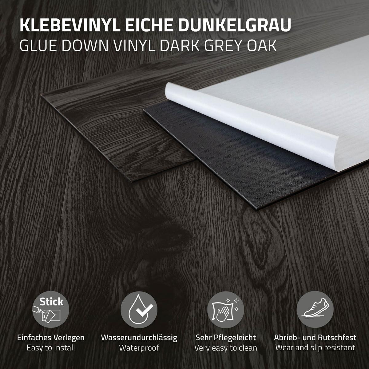 VINYLBODEN selbstklebend 2,23m²/16 Dielen Eiche dunkelgrau - Dunkelgrau, Kunststoff (91.5/15.3/0.2cm) - ML-DESIGN