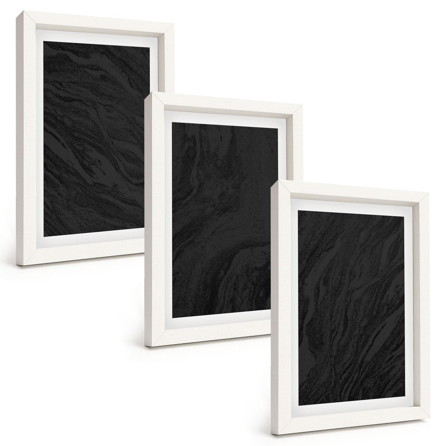 BILDER SET 3er Set - 20x30 cm Weißer Rahmen - Dunkler Marmor, elegante Texturen - Weiß, Kunststoff (20/30cm) - TULUP