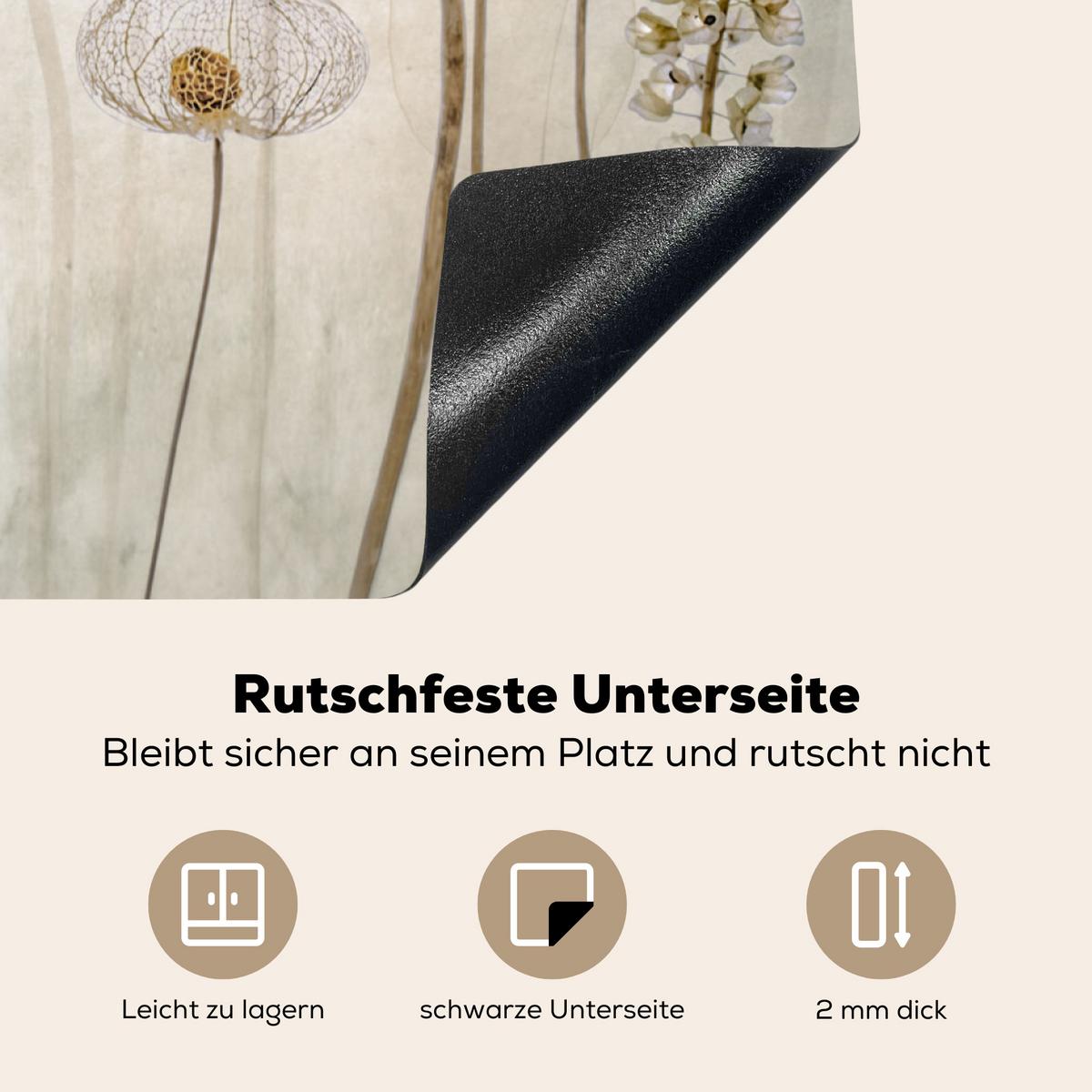 HERDABDECKPLATTE Blumen - Aquarell - Stilleben - Braun - Vintage Induktionsmatte 78x78 cm - Sandfarben, Kunststoff (78/78/0.2cm) - MuchoWow