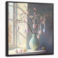 LEINWAND Bilder mit Rahmen - Stillleben - Vase - Osterzweig - 50x50 - Hellblau, Textil (50/50cm) - MuchoWow