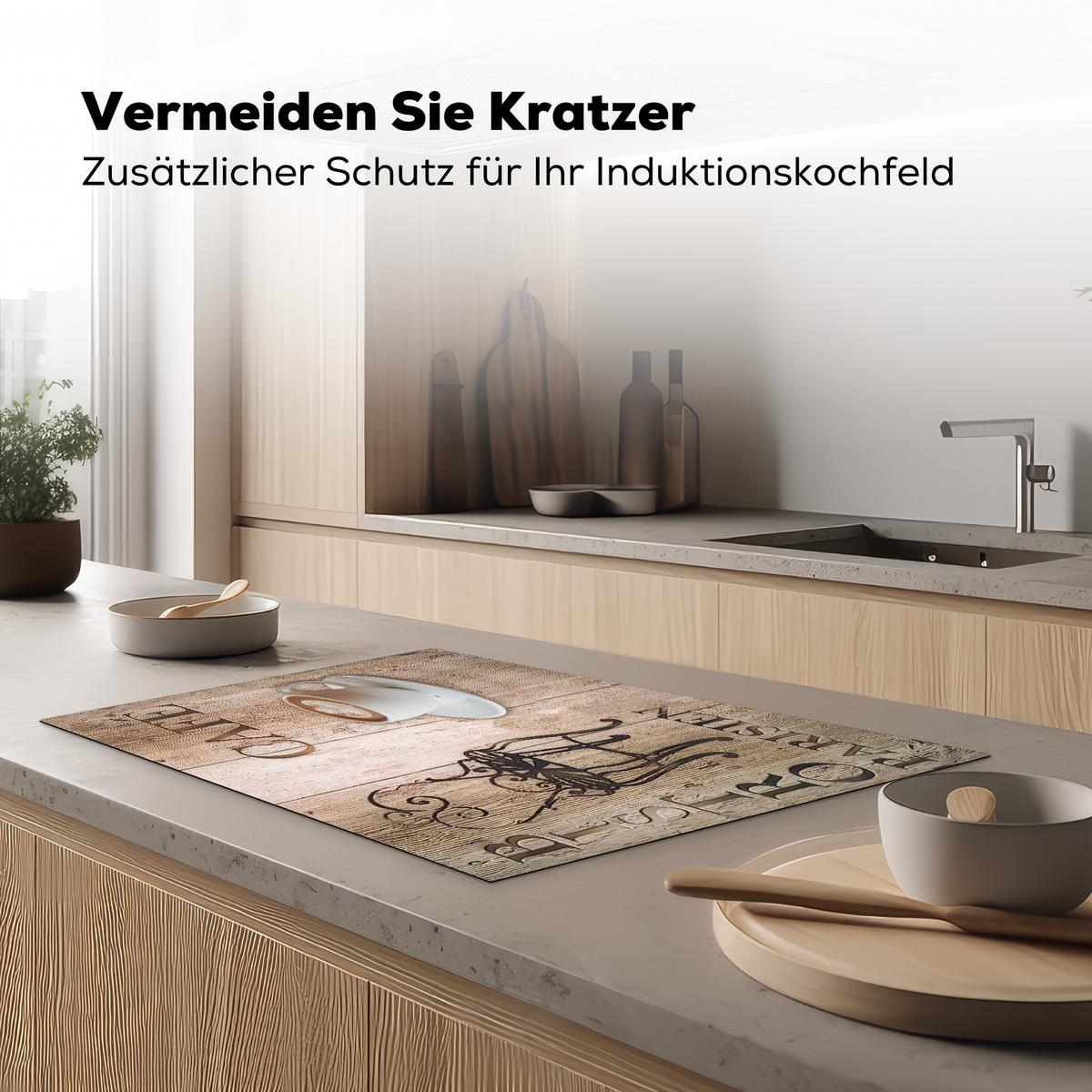 HERDABDECKPLATTE Bistro Parisien - Café - Kaffee - Jahrgang Induktionsschutz 81.6x52.7 cm - Cappuccino, Kunststoff (81.6/52.7/0.2cm) - MuchoWow