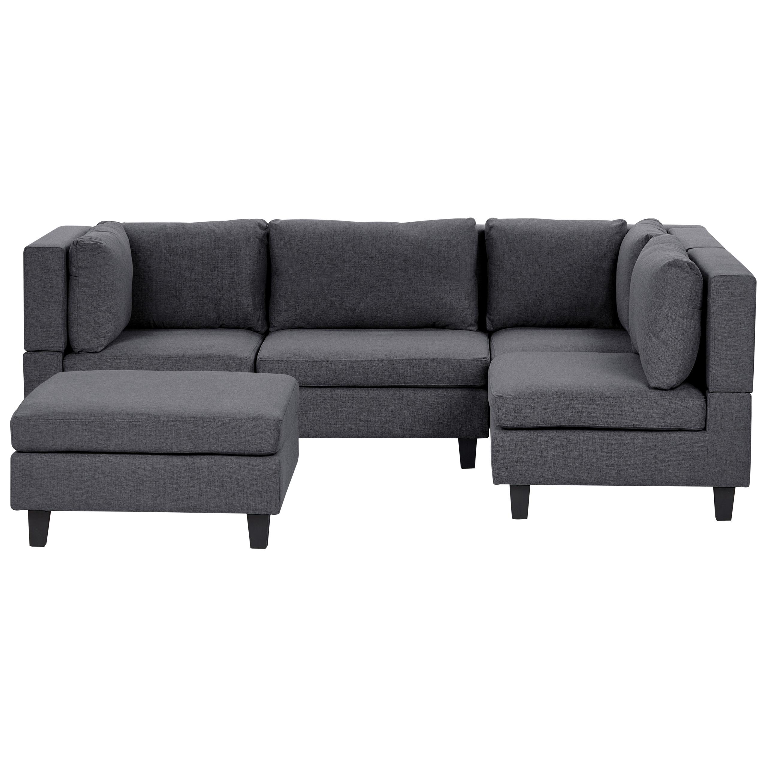 ECKSOFA Modul 4-Sitzer linksseitig Dunkelgrau Stoff mit Ottomane Unstad - Dunkelgrau/Grau, Textil (228/152cm) - Beliani