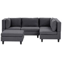 ECKSOFA Modul 4-Sitzer linksseitig Dunkelgrau Stoff mit Ottomane Unstad - Dunkelgrau/Grau, Textil (228/152cm) - Beliani