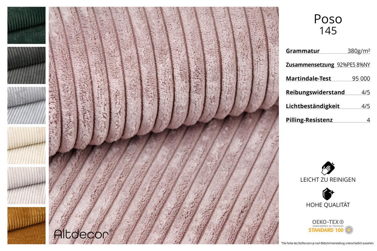 ECKSOFA Ottomane Links OLEA-L1 - 231x173x74 cm Rosa - Schwarz/Rosa, Holzwerkstoff/Kunststoff (190/242cm) - ALTDECOR